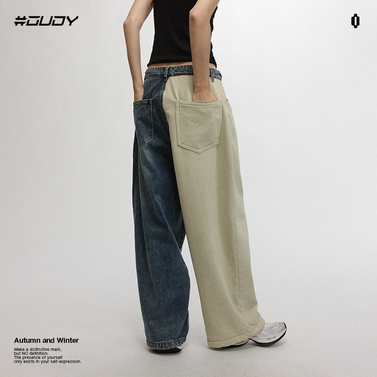 #OVDY Retro Distressed Wash 420G Winter Fleece Over Size Denim Jeans