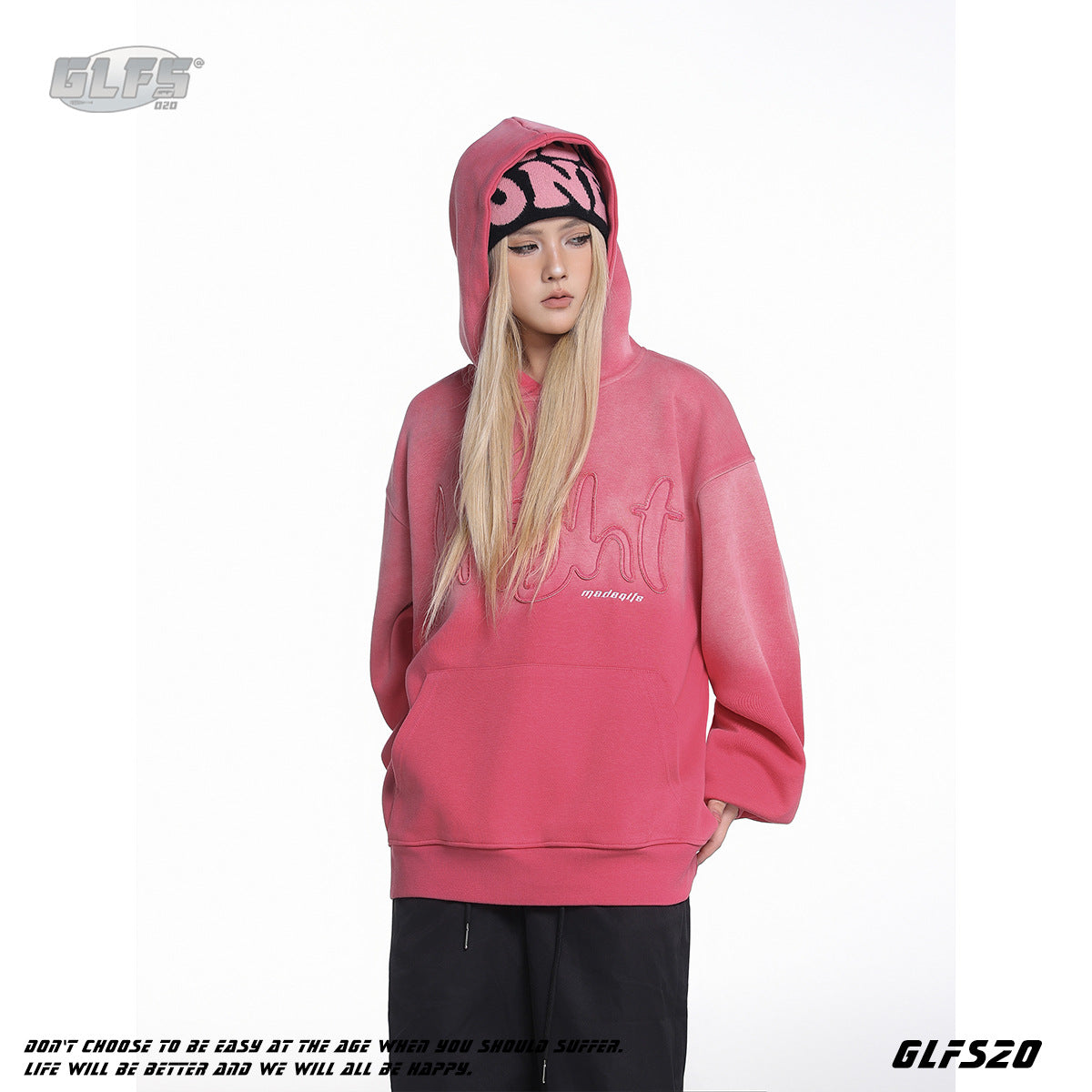 GLFS Distressed Heavy Washed Gradient Embroidery Patch Hoodie