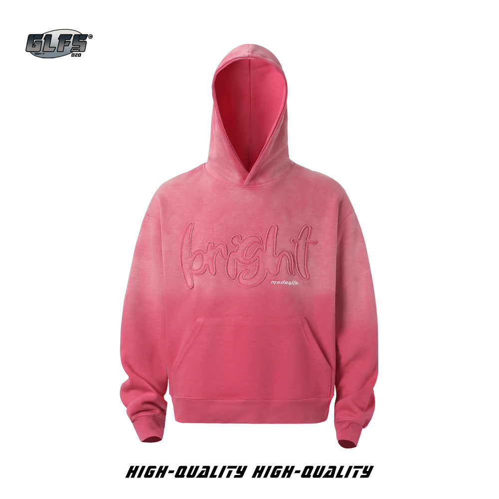 GLFS Distressed Heavy Washed Gradient Embroidery Patch Hoodie