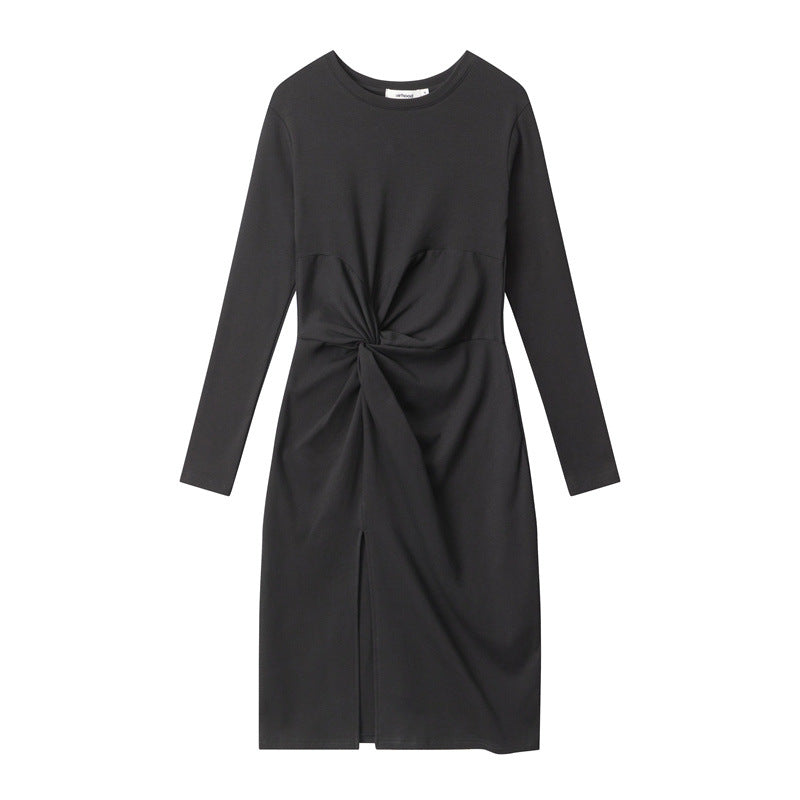 Nariele Slit ruffle design crew waist long Dress