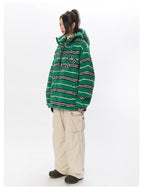 BLACKBB Contrasting Striped Fleece Embroidered Cotton Jacket