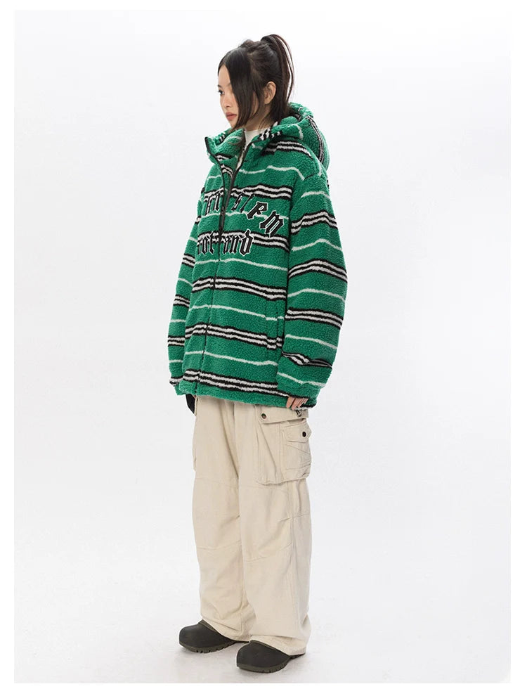 BLACKBB Contrasting Striped Fleece Embroidered Cotton Jacket