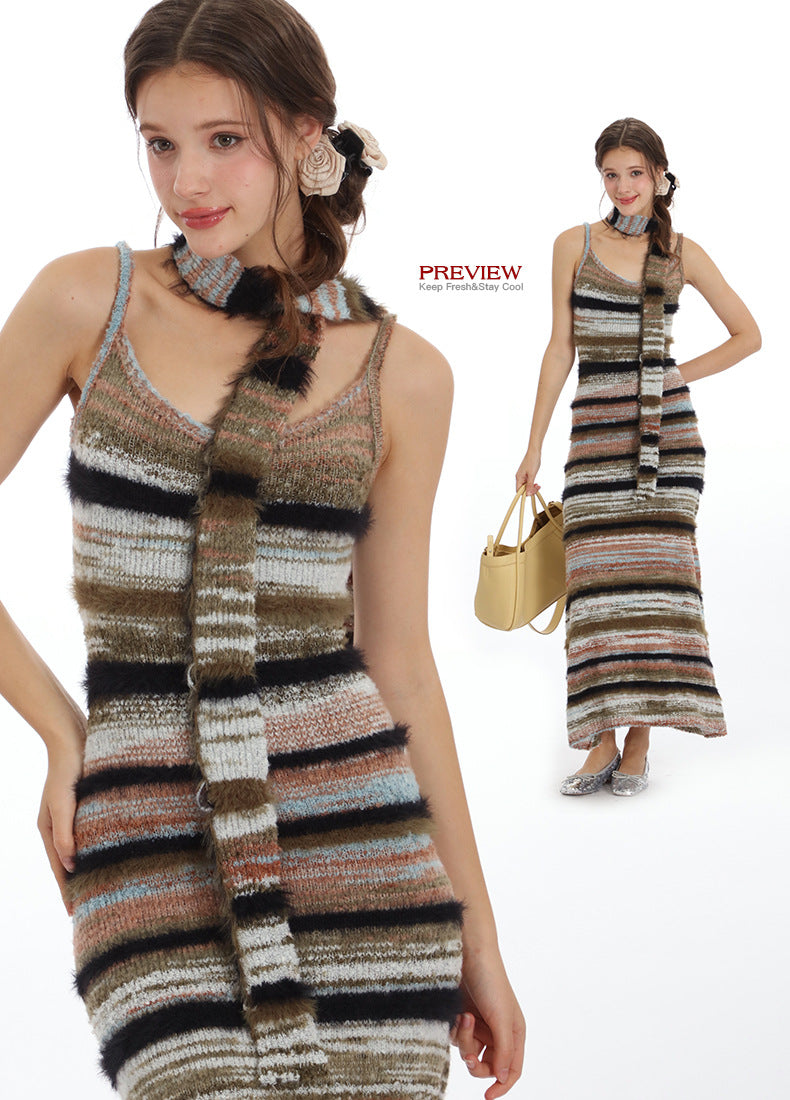 Nariele Slip Knit Wear Retro Style French Slim Fit Knit Long Dress