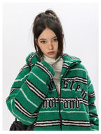BLACKBB Contrasting Striped Fleece Embroidered Cotton Jacket