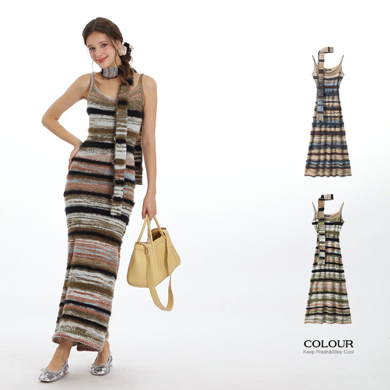 Nariele Slip Knit Wear Retro Style French Slim Fit Knit Long Dress