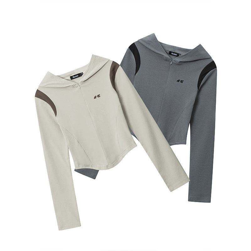 Nariele Casual Slim Long Sleeve Crop Top Fit Jacket Hoodie