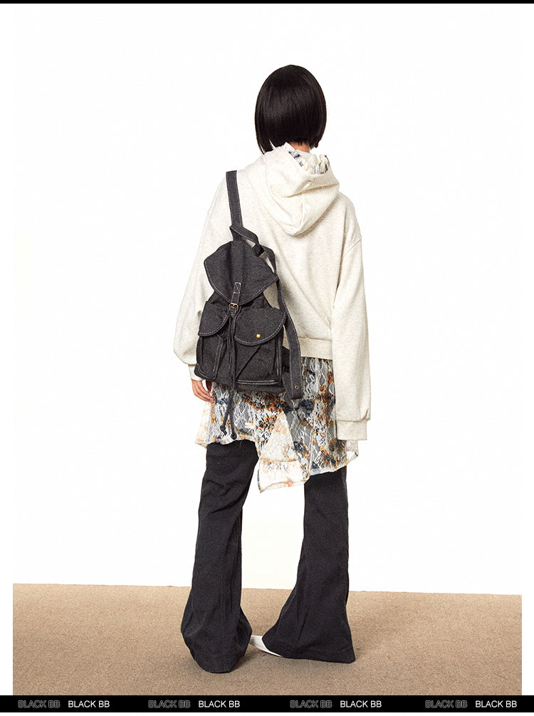 BLACKBB Lace Bow Panelled Cropped Embroidered Zipper Jacket