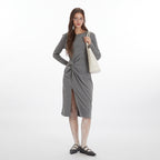 Nariele Slit ruffle design crew waist long Dress