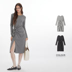 Nariele Slit ruffle design crew waist long Dress