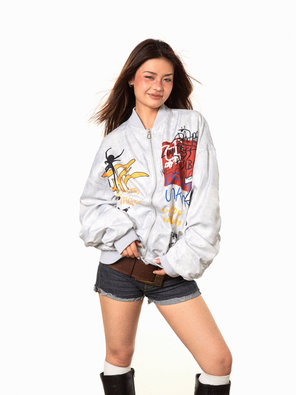 BLACKBB Graffiti Pioneer Flight Zipper Jacket Biker