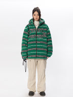 BLACKBB Contrasting Striped Fleece Embroidered Cotton Jacket