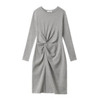 Nariele Slit ruffle design crew waist long Dress