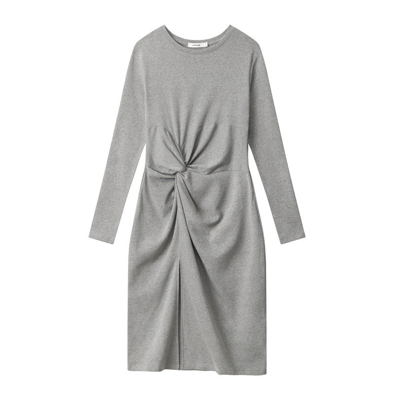 Nariele Slit ruffle design crew waist long Dress