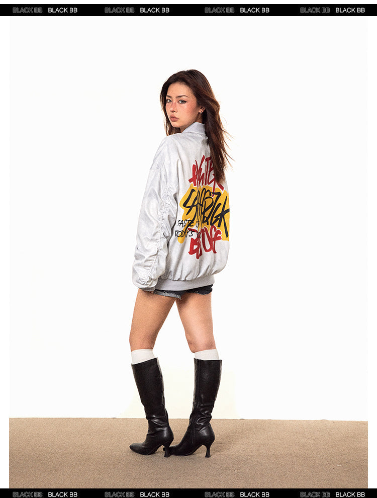 BLACKBB Graffiti Pioneer Flight Zipper Jacket Biker