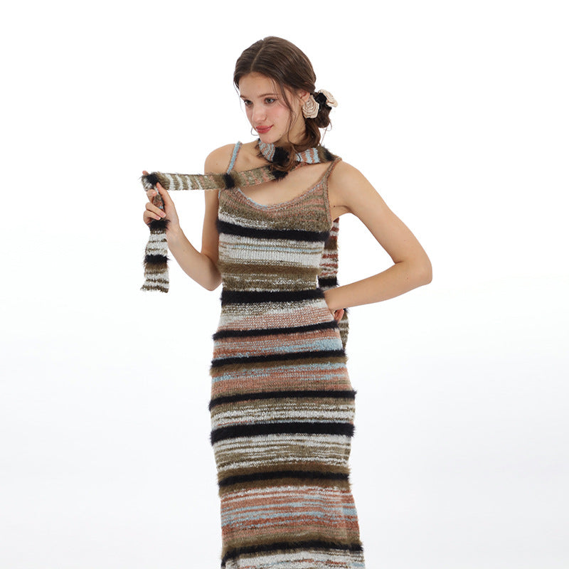 Nariele Slip Knit Wear Retro Style French Slim Fit Knit Long Dress