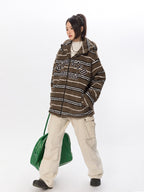 BLACKBB Contrasting Striped Fleece Embroidered Cotton Jacket