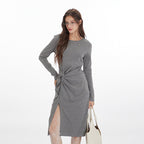 Nariele Slit ruffle design crew waist long Dress