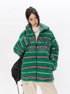 BLACKBB Contrasting Striped Fleece Embroidered Cotton Jacket