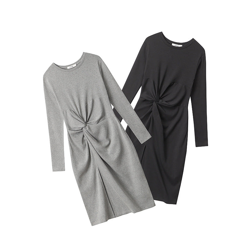 Nariele Slit ruffle design crew waist long Dress