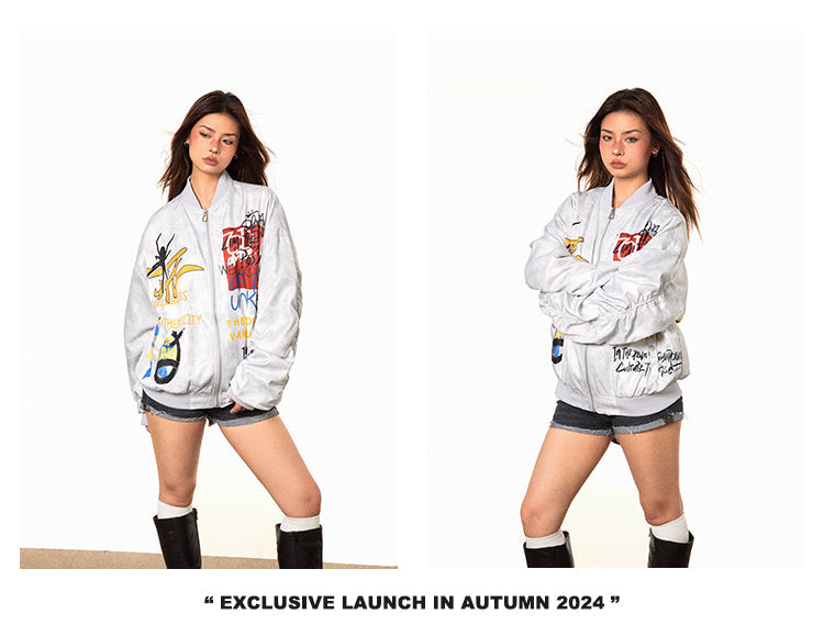 BLACKBB Graffiti Pioneer Flight Zipper Jacket Biker