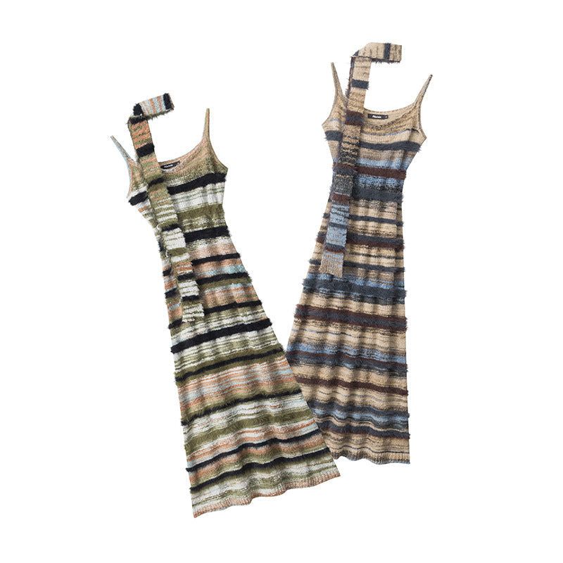 Nariele Slip Knit Wear Retro Style French Slim Fit Knit Long Dress