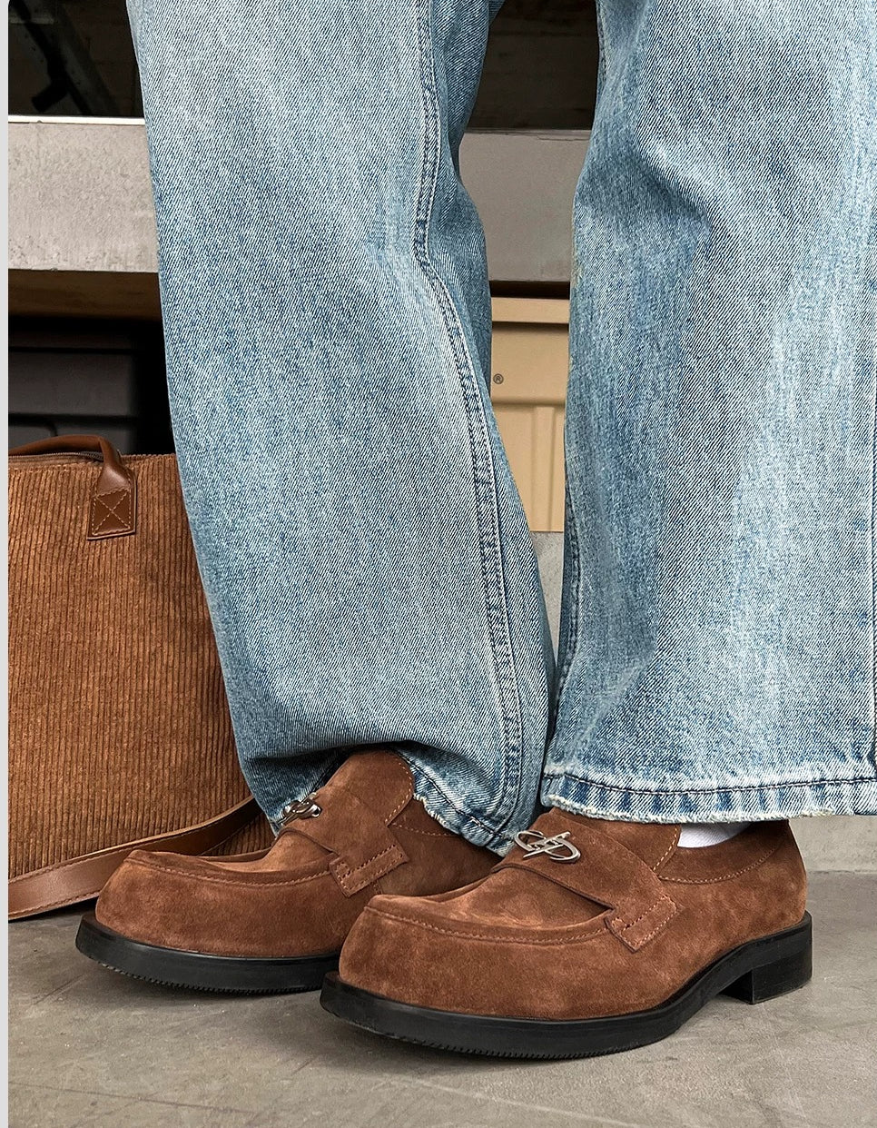 HANQIAORJI Old Money Style Brown Suede Cowhide Loafers