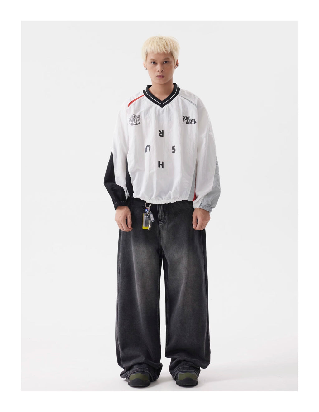 BTSG Wash Distressed Patchwork Smoky Wide Jeans