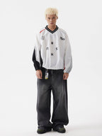 BTSG Wash Distressed Patchwork Smoky Wide Jeans