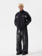 BTSG Wash Distressed Patchwork Smoky Wide Jeans