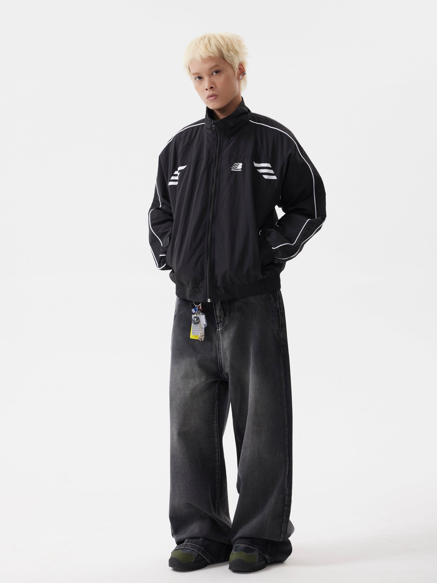 BTSG Wash Distressed Patchwork Smoky Wide Jeans