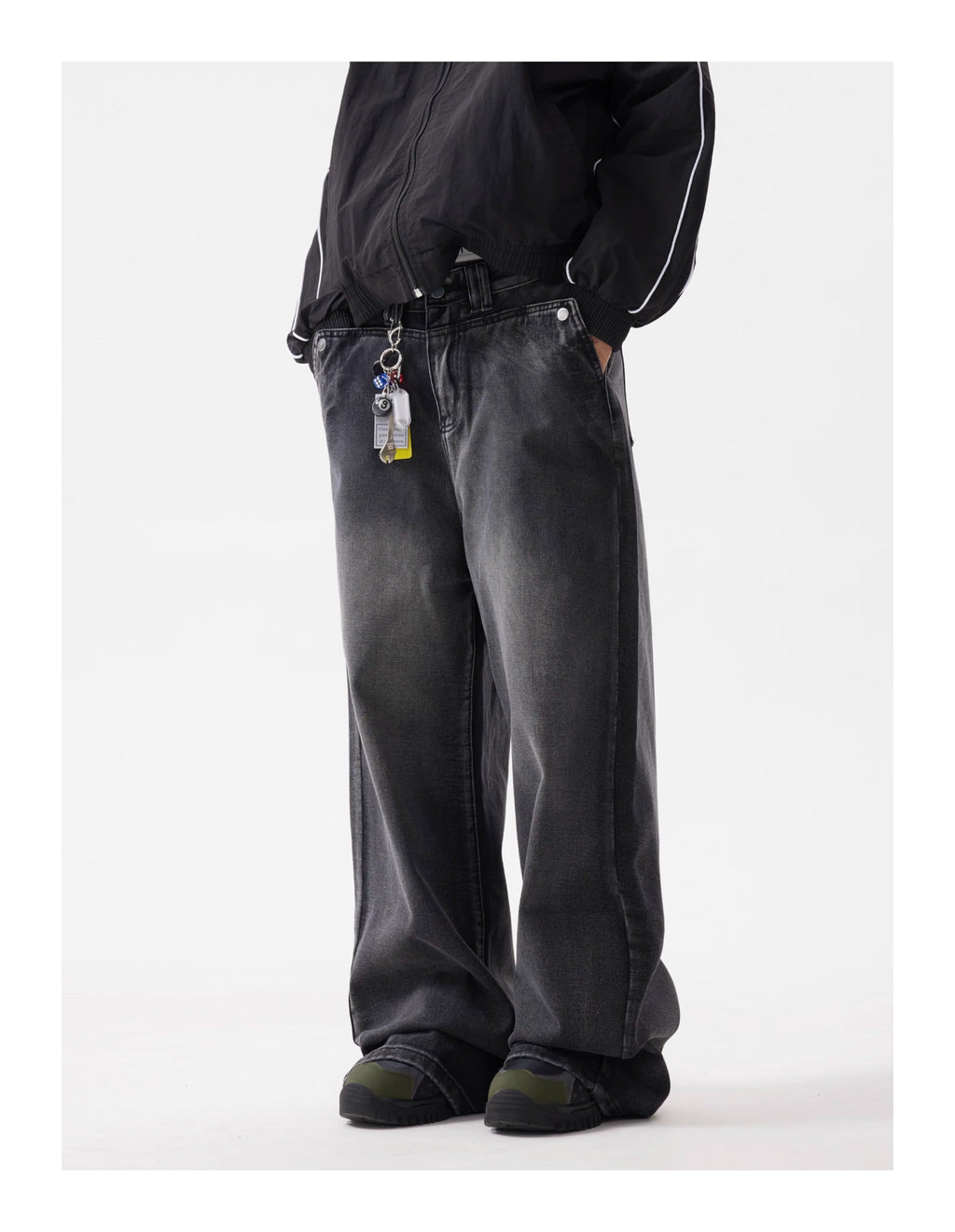 BTSG Wash Distressed Patchwork Smoky Wide Jeans