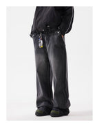 BTSG Wash Distressed Patchwork Smoky Wide Jeans