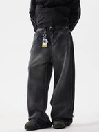 BTSG Wash Distressed Patchwork Smoky Wide Jeans