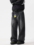 BTSG Wash Distressed Patchwork Smoky Wide Jeans