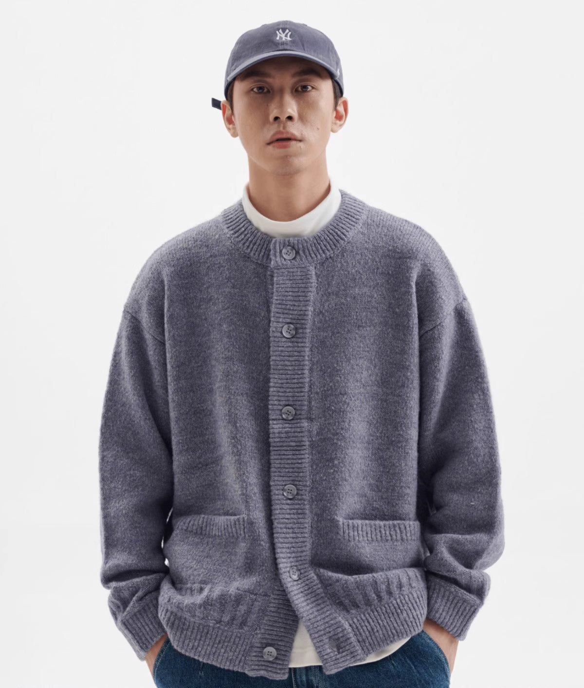 BUTTBILL Mohair Japanese Crew Neck Cardigan Sweater Jacket