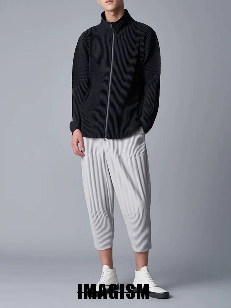 IMAGISM Japanese Non Miyake Pleated Zipper Stand Collar Jacket HP55JL140