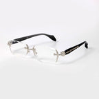 PLCOIN Rimless Carved Retro Cross Metal Glasses Anti-Blue Light Myopia
