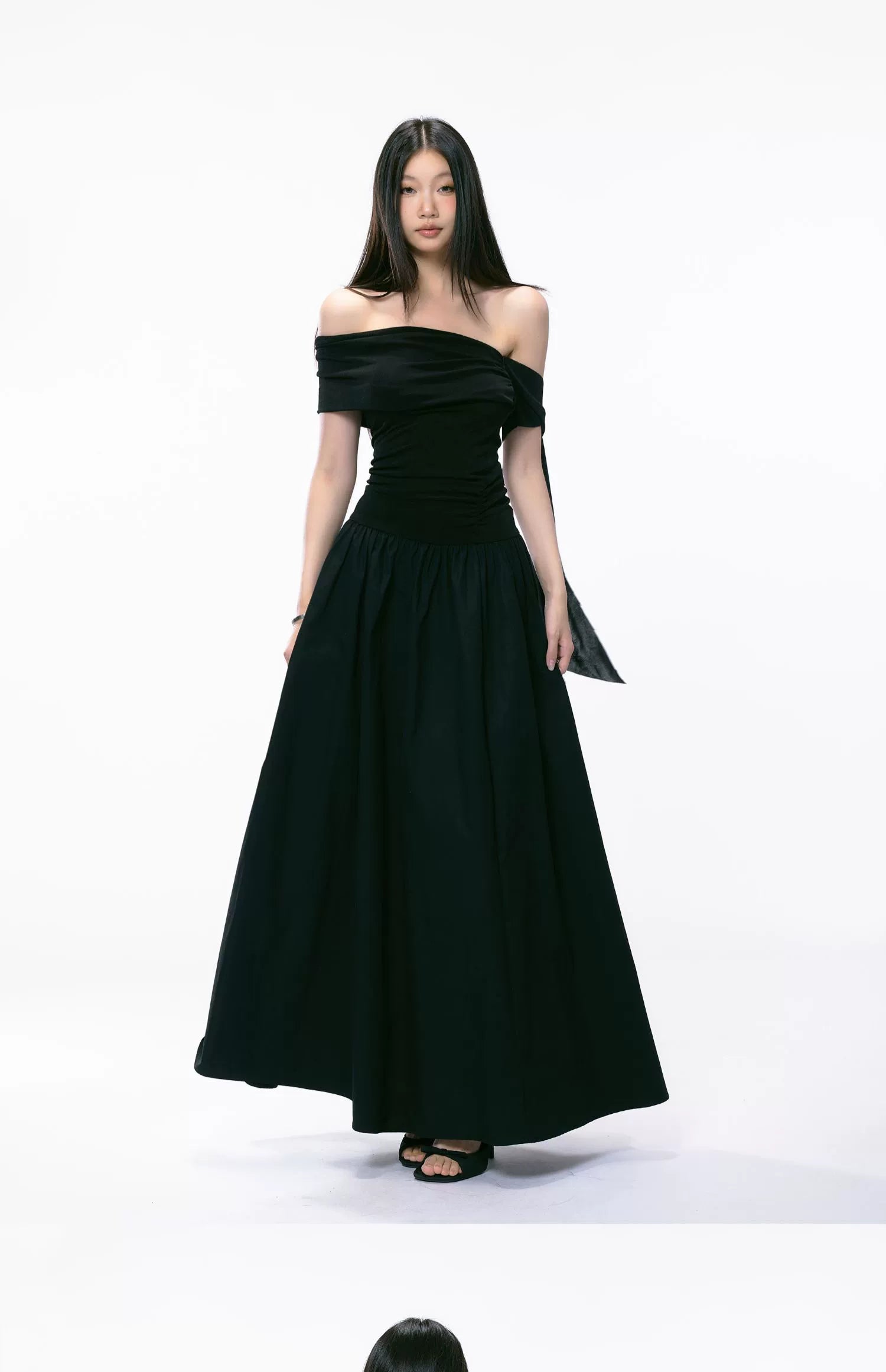 WTIHMIN Slanted Shoulder Strap Off-the-shoulder Dress