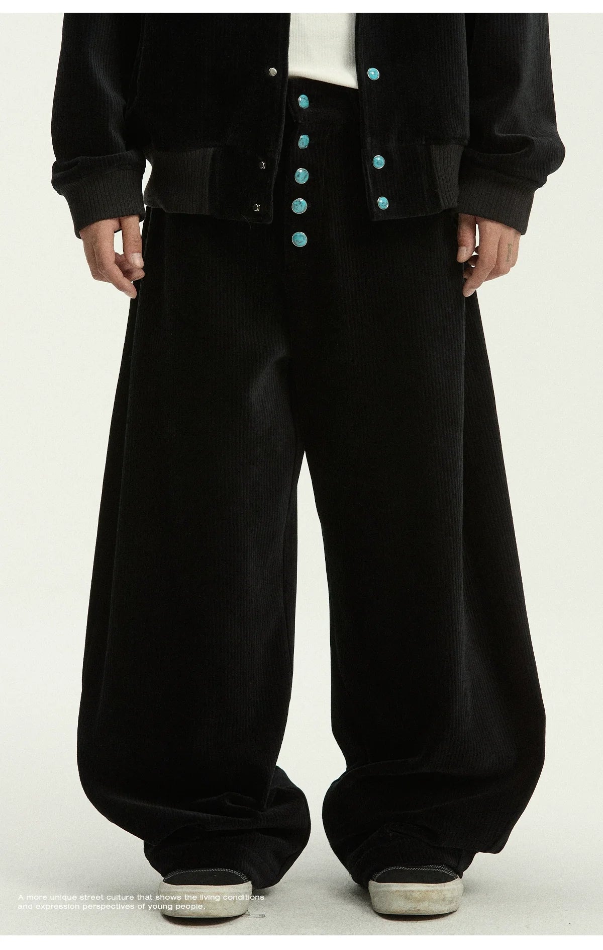 CoosRetro Corduroy Back Pocket Embroidered Casual Scimitar Pants