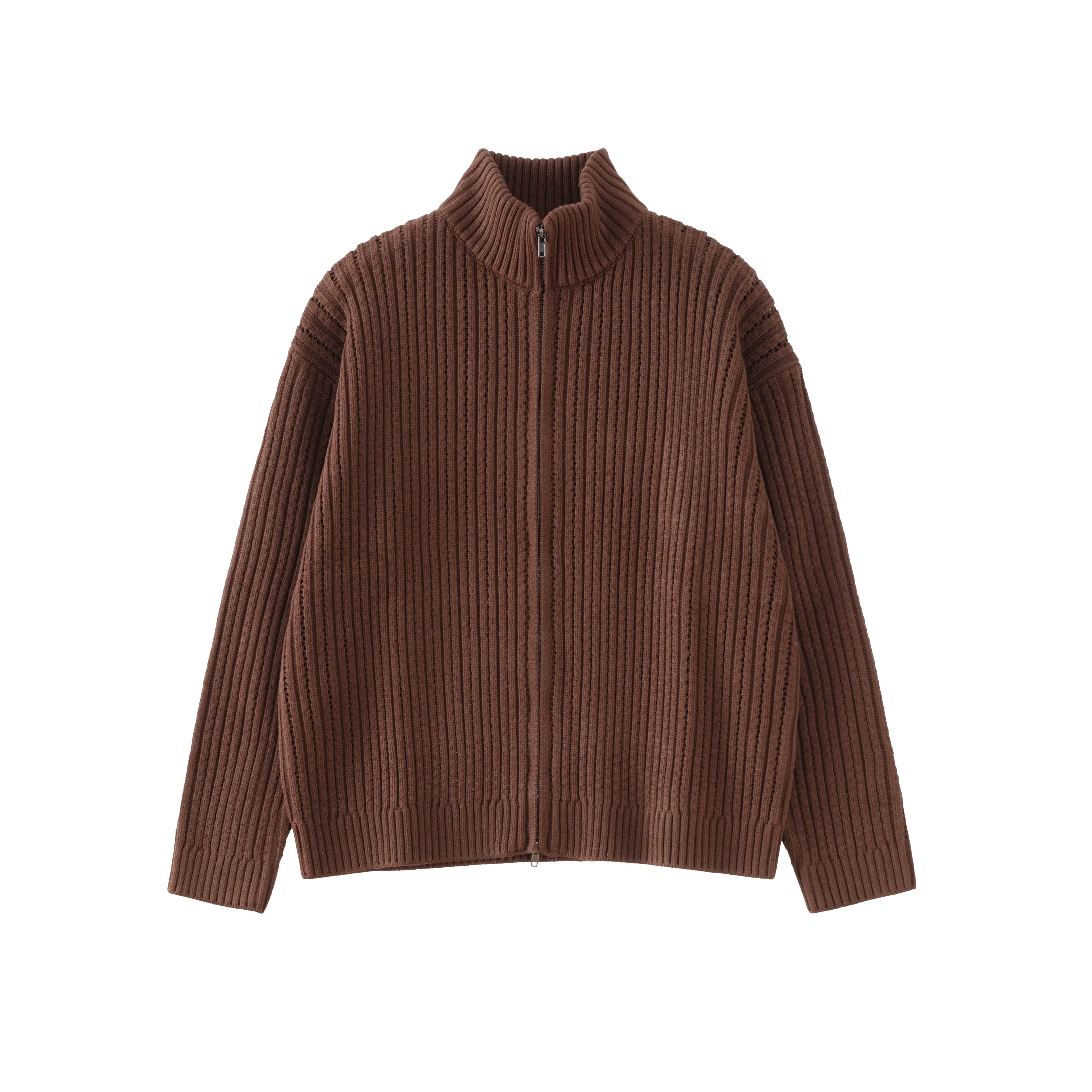 BUTTBILL 24AW hollow stand-up neck cardigan zipper sweater jacket