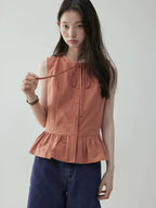 VOOE Strap-on Pleated Sleeveless Doll Shirt