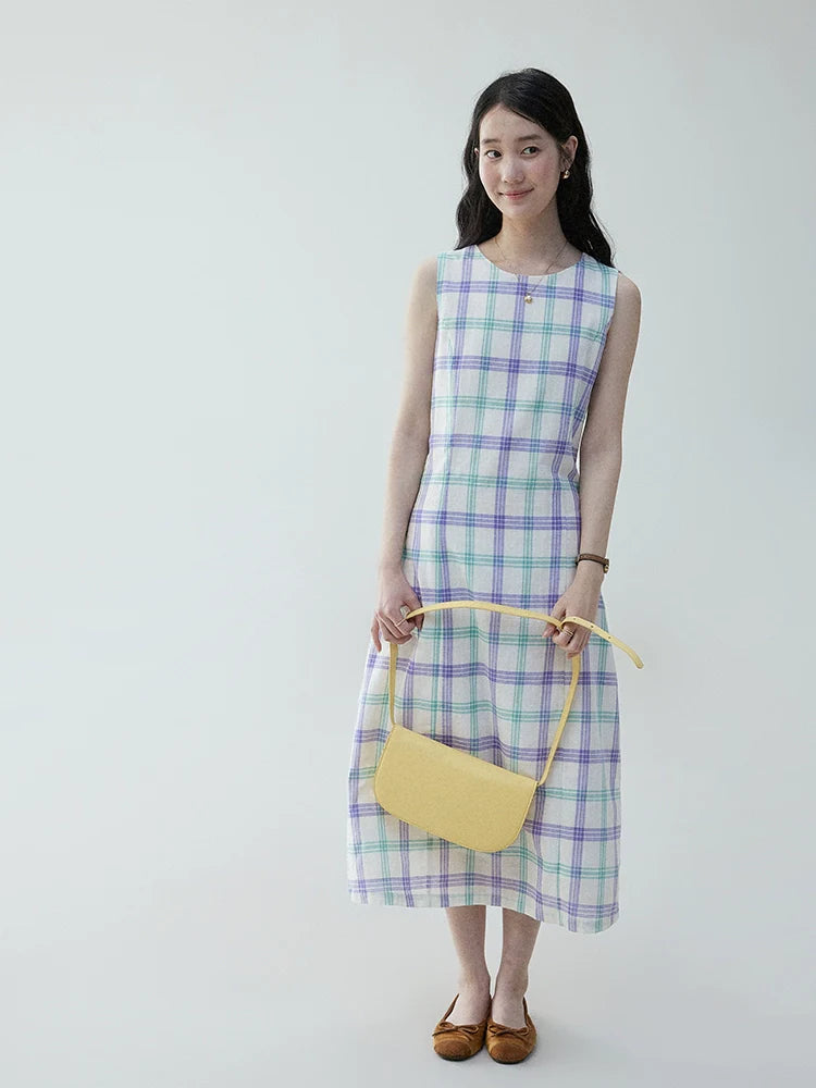 VOOE Niche Sleeveless Plaid Strap-on Dress