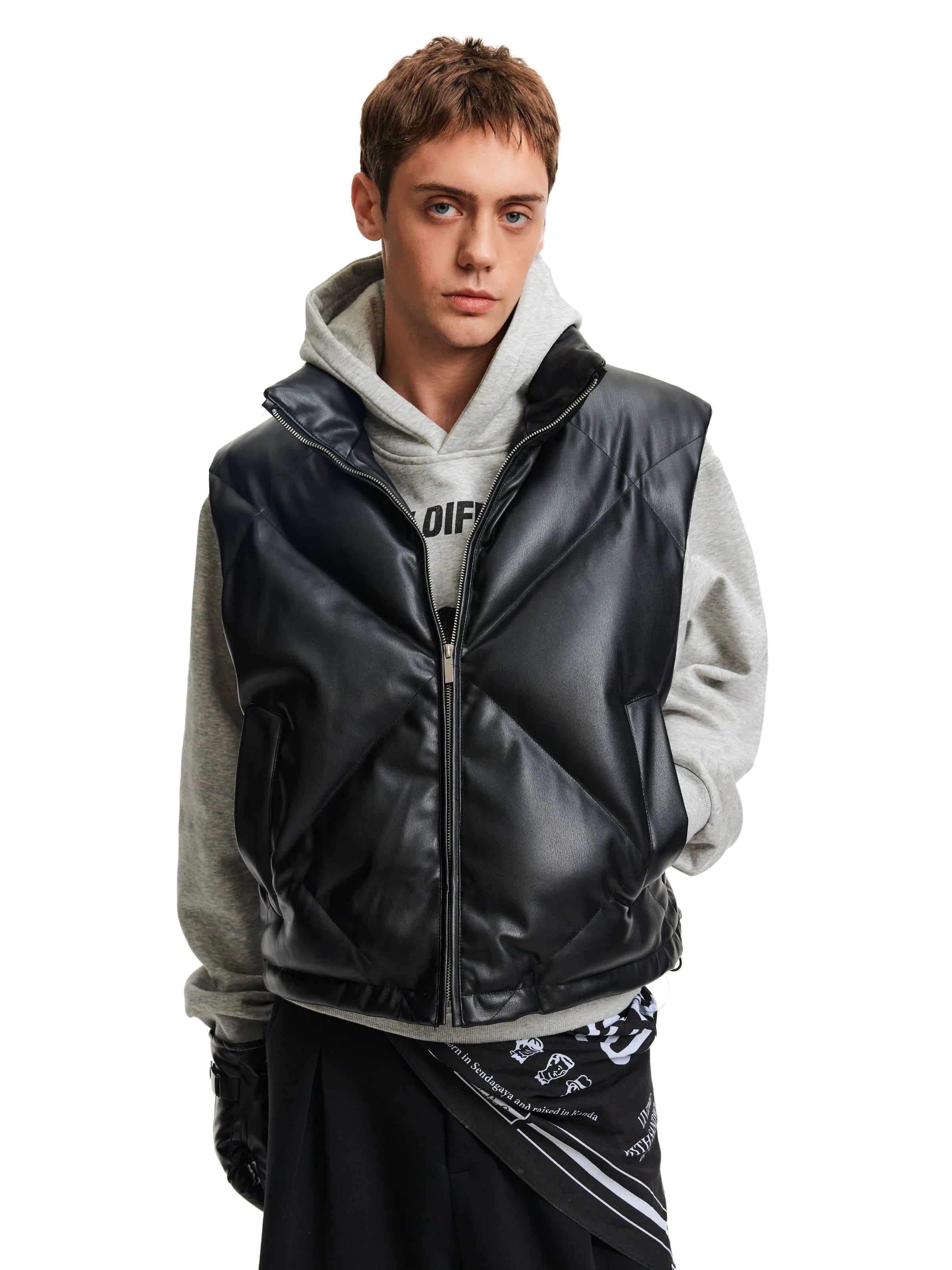 (Clearance) MADWITCH Stand-up Collar PU Leather Jacket Vest