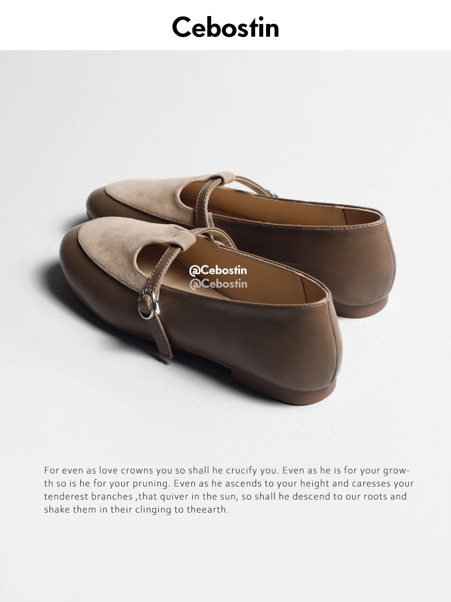 Cebostin Flat-bottomed Retro Versatile Small Leather Shoes