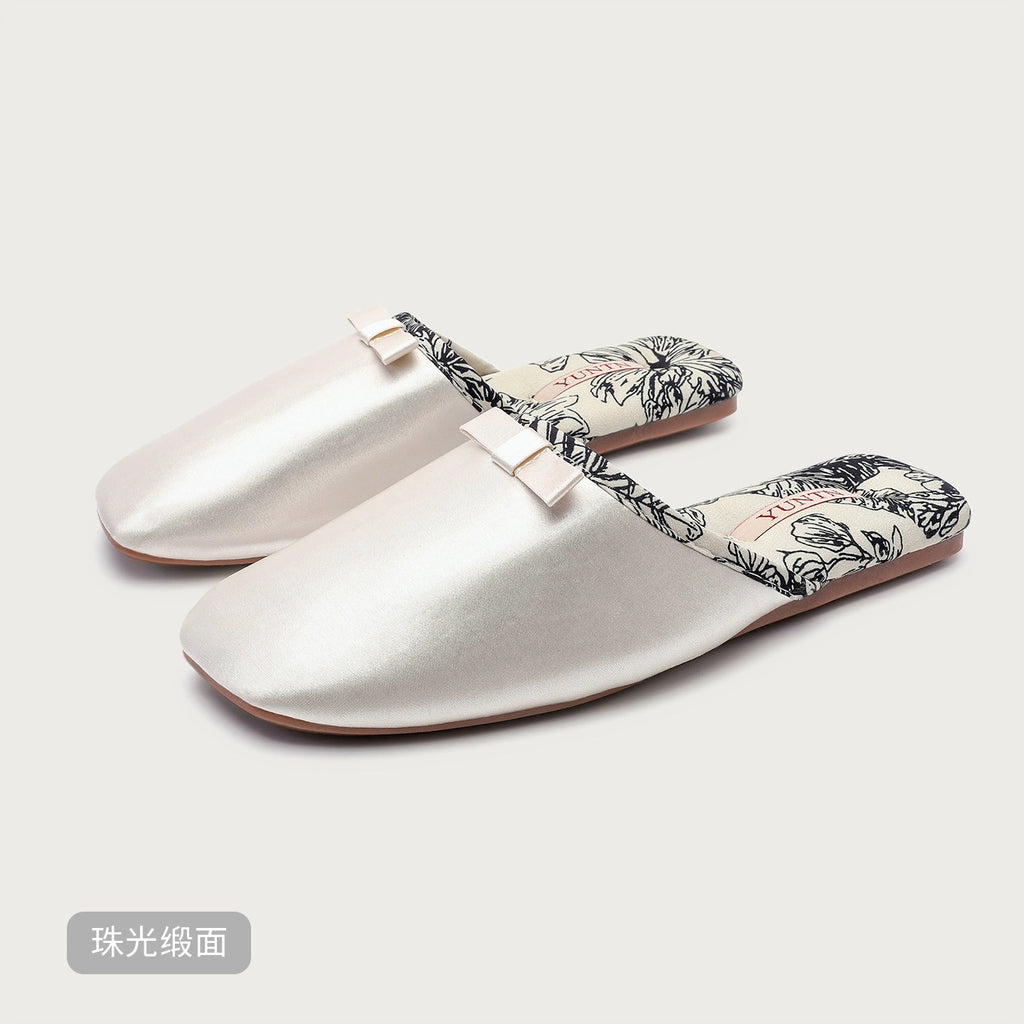 Chinese Aesthetic Floral Satin Home Slippers
