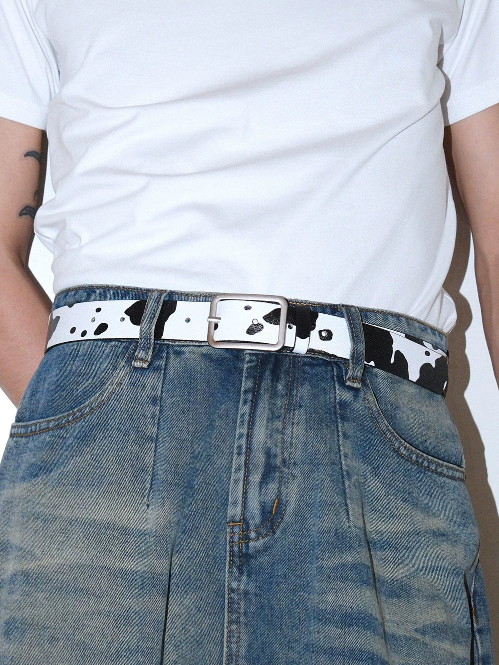 Darkblue Store Black White Cow Pattern Simple Casual Belt