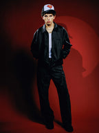 WHOOSIS Superman LOGO Embossed Leather Jacket