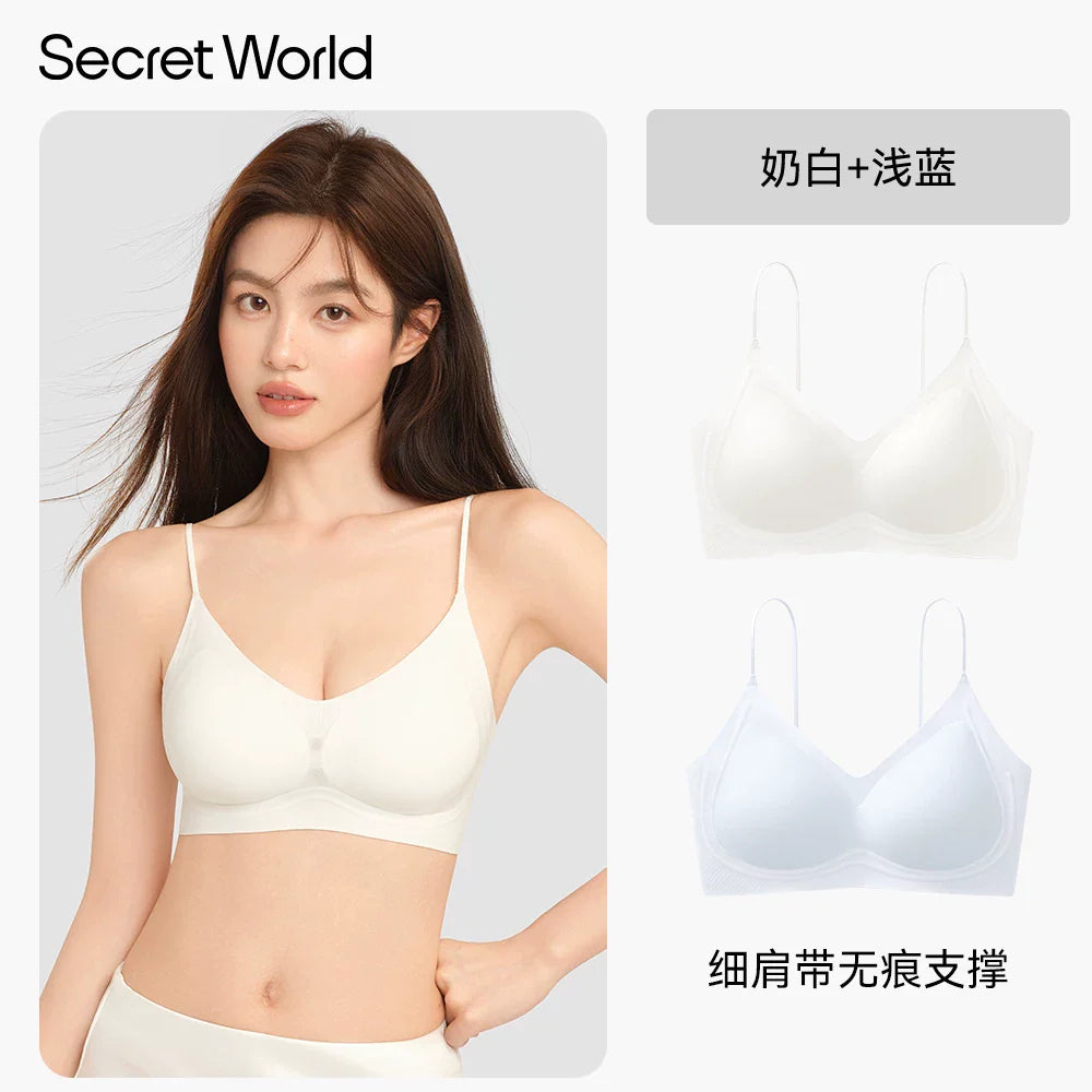 Secret World Traceless Gathering Skinny Strap Bra