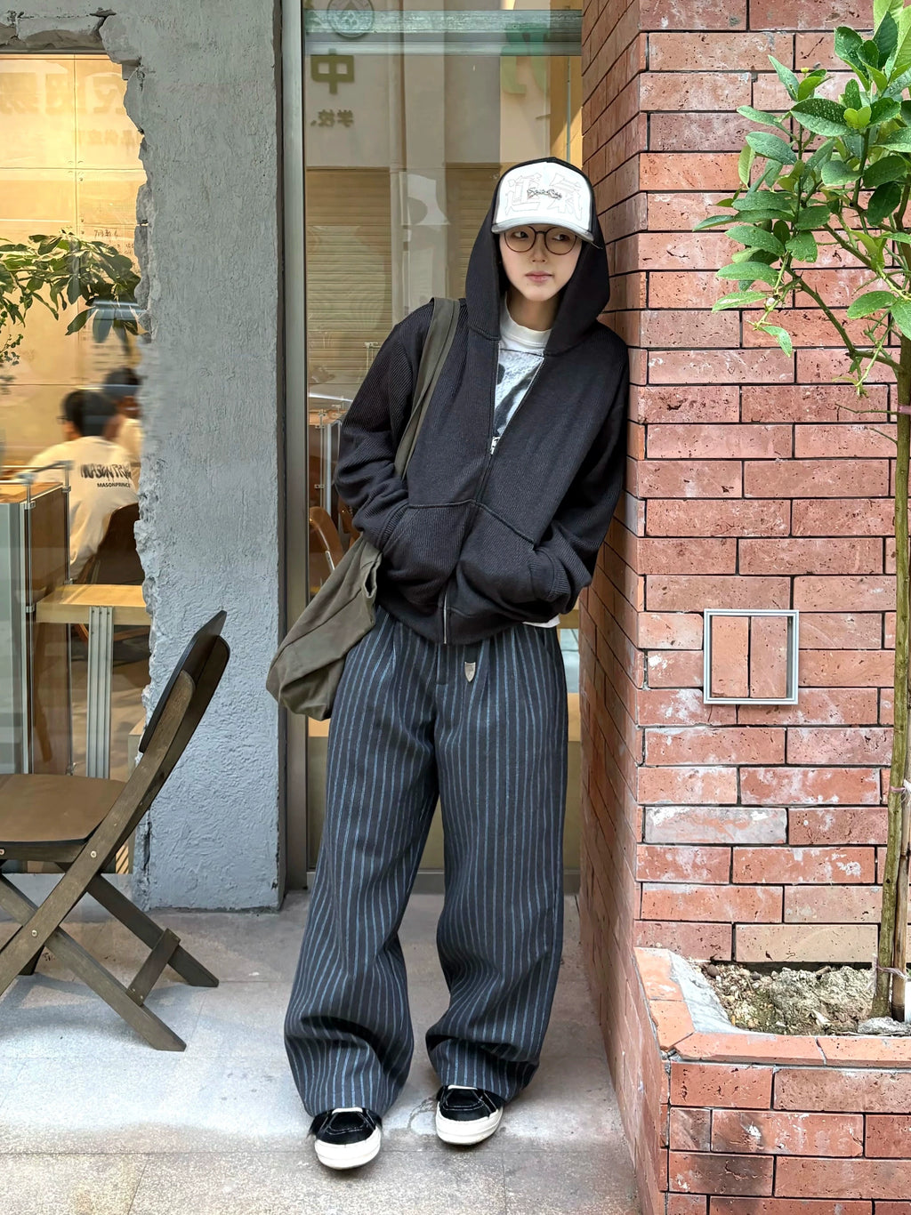 CENSMADE Wool Blend A-Line Wide-Leg Trousers