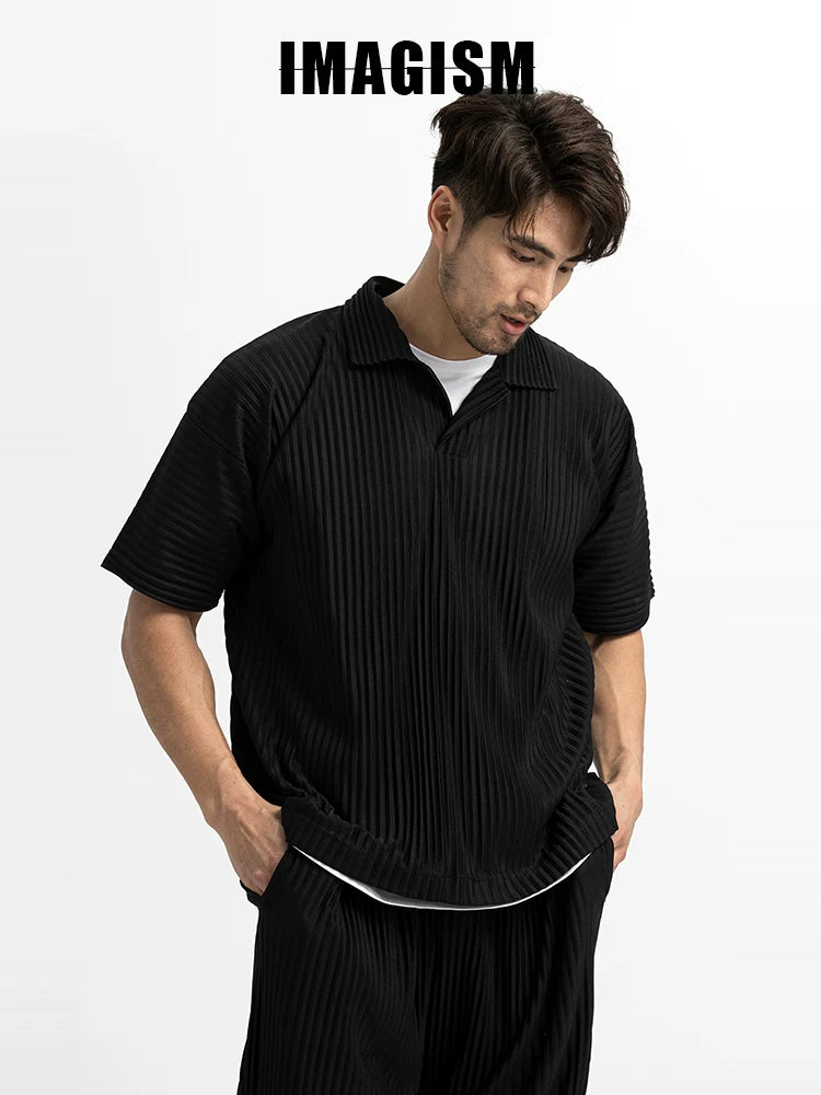 IMAGISM Japanese Pleated Lapel Texture Polo Shirt JM030